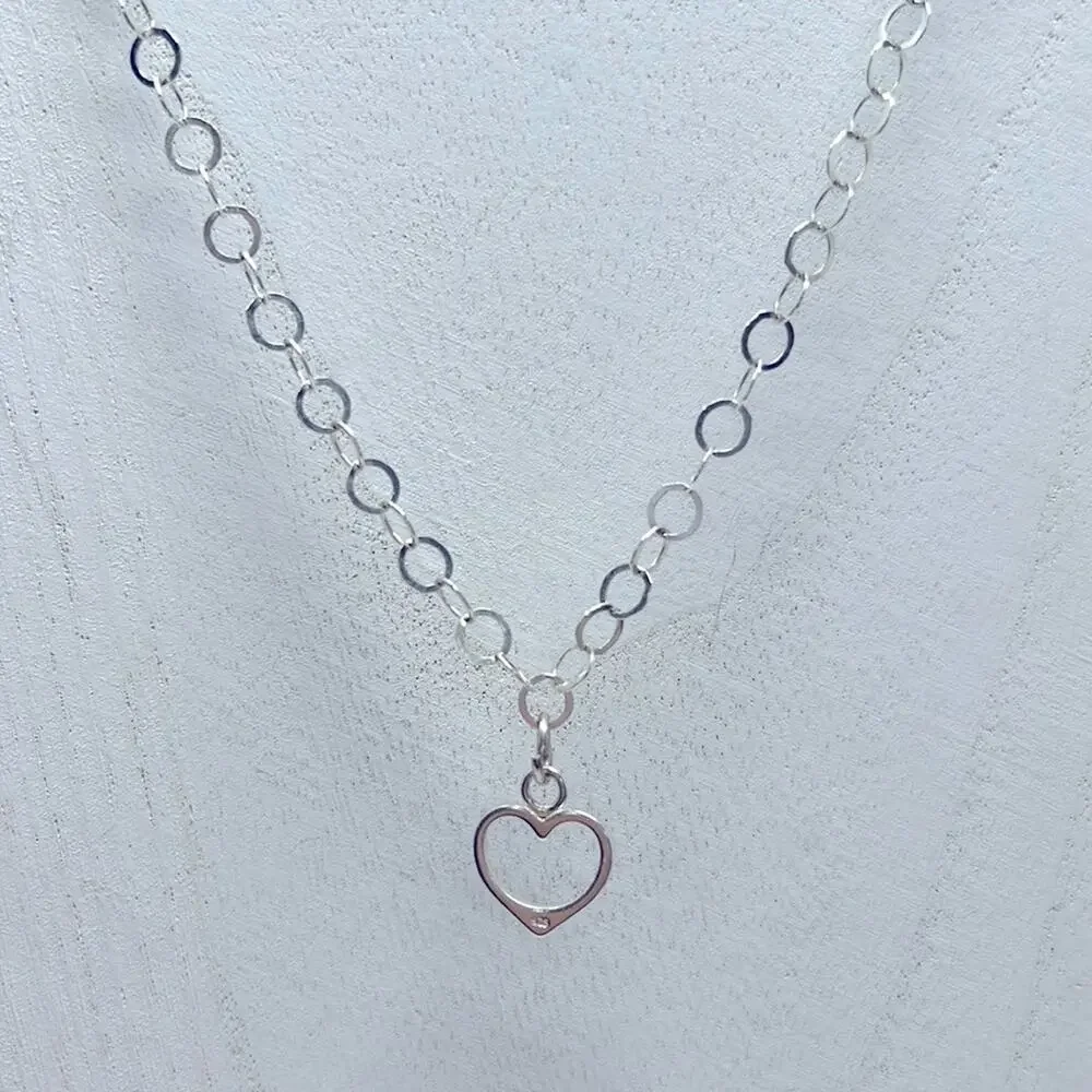 925 Italy Signed FAS Heart Pendant with Circle Chain Link Necklace